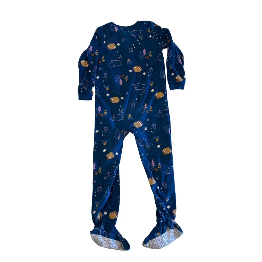 Carters Kids Blue Fleece Footed Pajamas Smores Camping Print Child Size 8